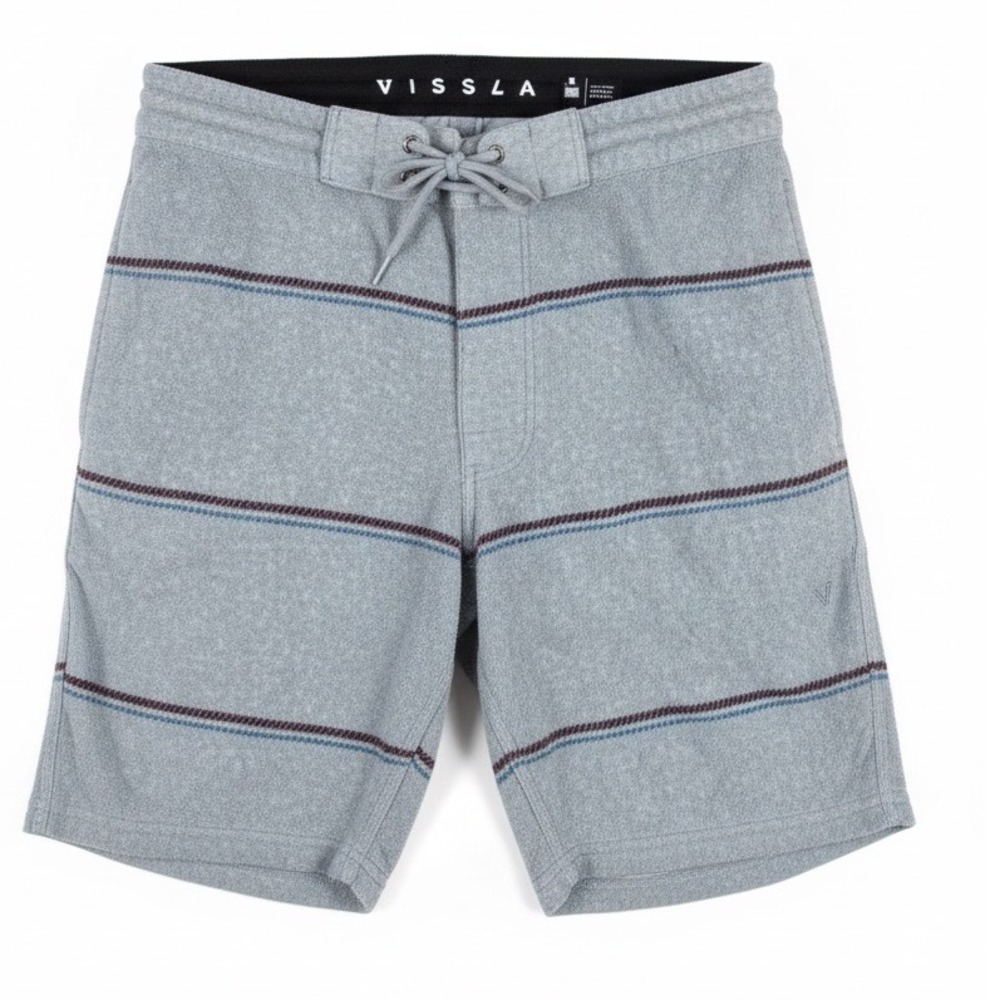 Vissla Mens Upcycle Polyester Striped Walk Shorts Grey M209RECO Size‎ Small